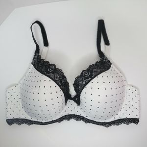 NWOT Rene Rofe 36C White and Black Polka Dot Underwire Push Up Bra Style B22506